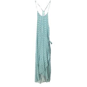 C+D+M WRAP AROUND MAXI DRESS, ELASTIC WAIST, WOMENS-XL-MINT GRN/WHITE POLKA DOTS
